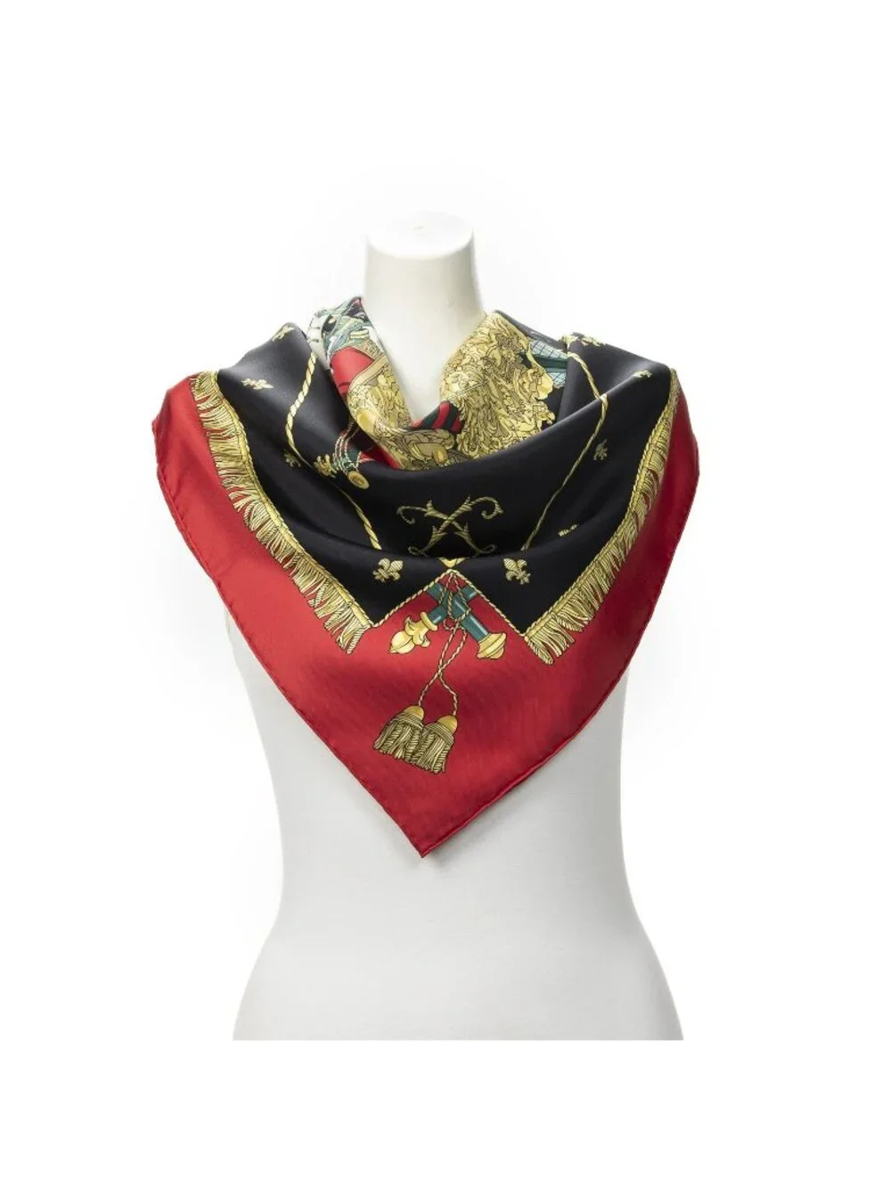 Hermes Scarf Red Black Gold Silk
